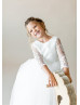 Three Quarter Sleeves Ivory Lace Tulle Sheer Back Flower Girl Dress